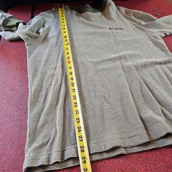 Polo Sport Mens Olive Striped Crewneck Pullover Sz L 100% Cotton Ribbed Cuffs - Picture 8 of 9